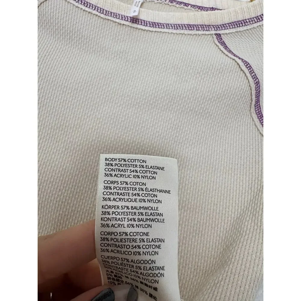 Free People She's Reversible Cuff Thermal Tee Oatmeal Size Small Bohemian